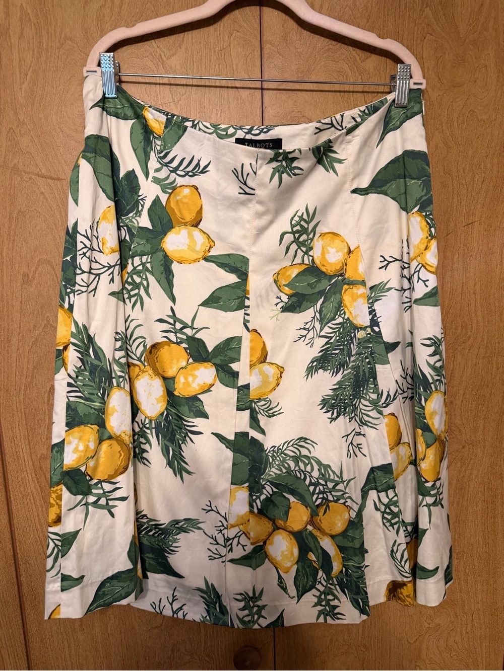 Talbots Cream Midi Skirt with Yellow Lemon & Green Leaf Print